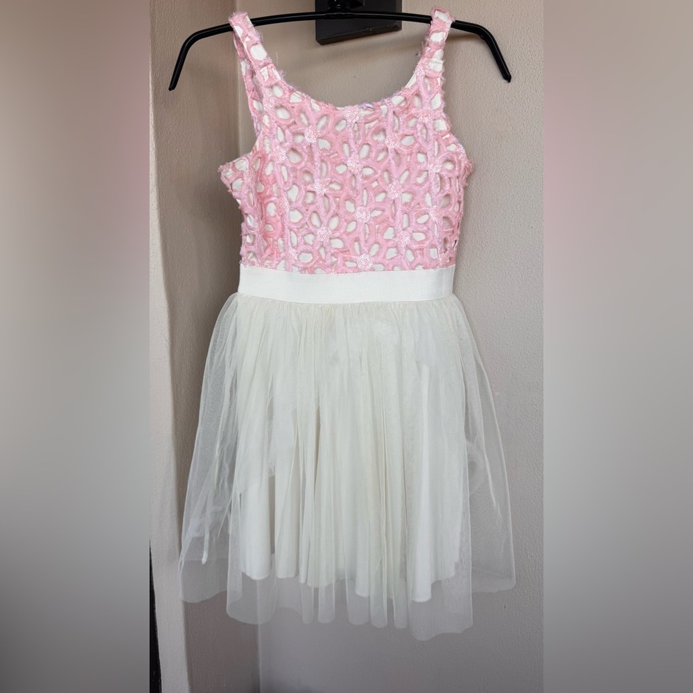 Diamond Icing Girls Dress Pink/White Lace Bodice White Layered Tulle Skirt 12